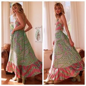 Spell City Lights Strappy Maxi Dress in Sage size S NWT